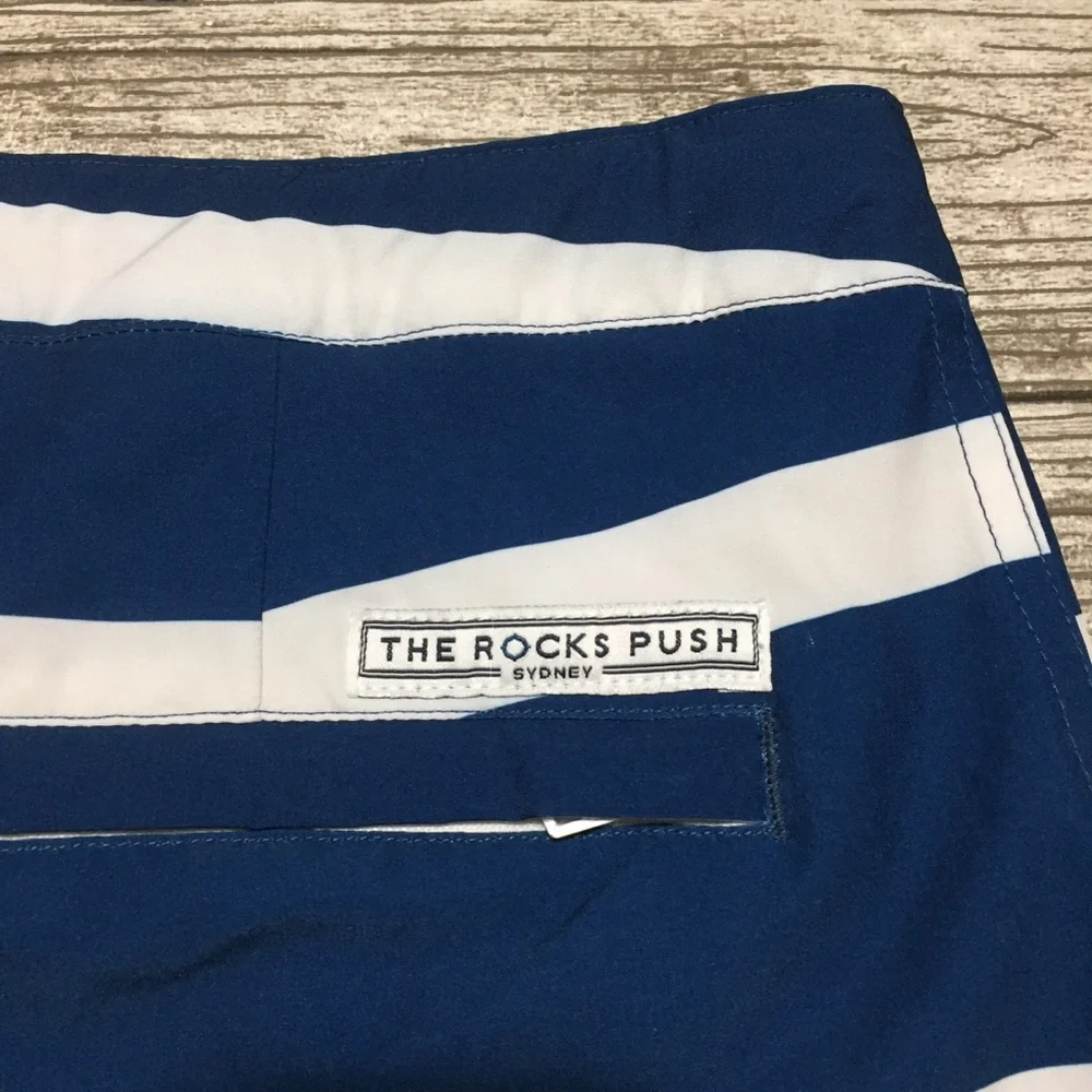 The Rocks Push Sydney Striped Boardshorts Men’s 34 Blue White (Inseam 9.5)
